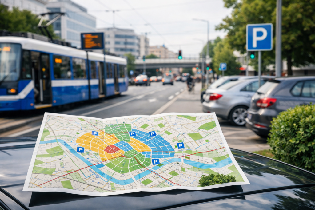 Okładka wpisu: mapa strefy parkowania Kraków i sprawdzanie podstrefy ulicy