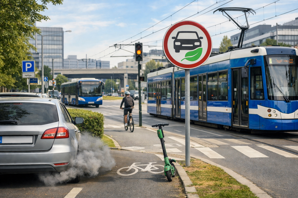 Kierowca sprawdza zasady strefy czystego transportu w Krakowie, gdy ma samochód z silnikiem diesla