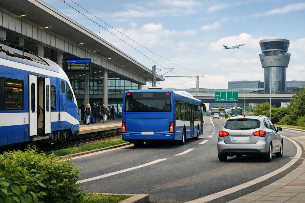 Zdjęcie — nowoczesny pociąg do Kraków Airport przy peronie w Krakowie
