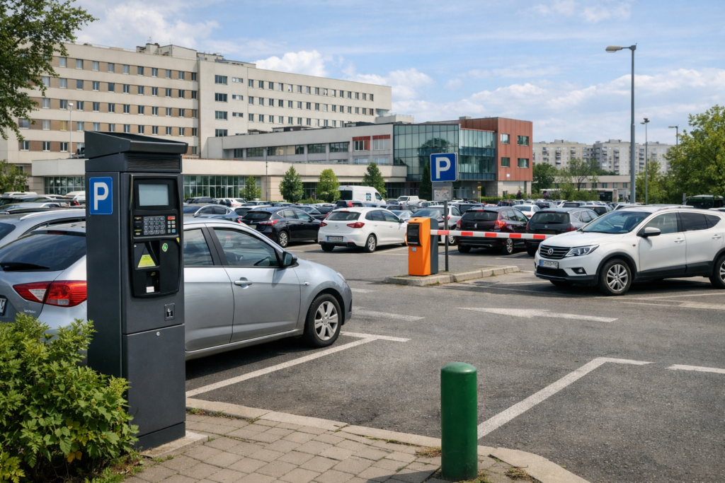 Samochód na legalnym postoju w miejskiej okolicy Szpitala Rydygiera w Krakowie