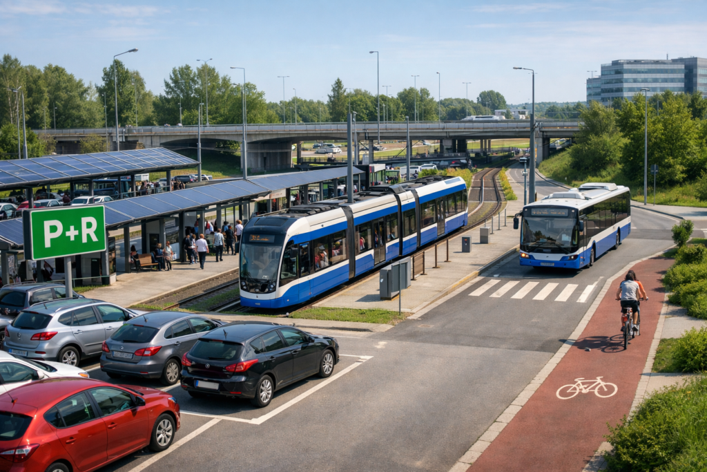 P+R Czerwone Maki w Krakowie jako parking Park and Ride i przesiadka na komunikację miejską