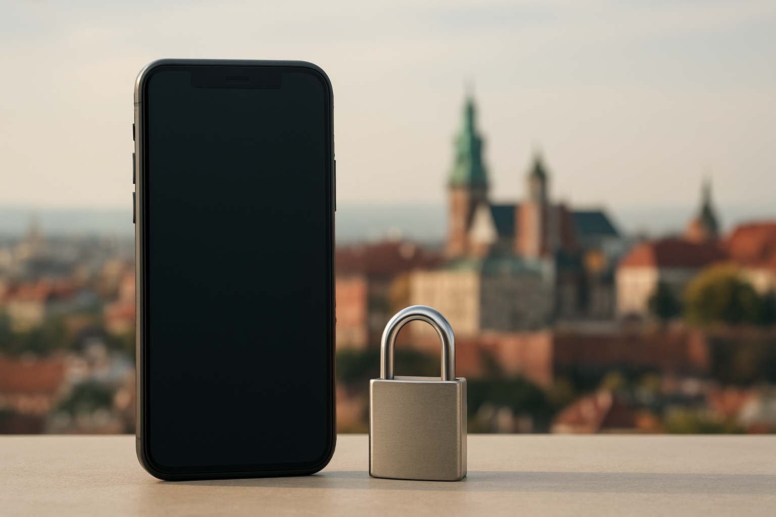 Smartfon z symbolem ochrony prywatności